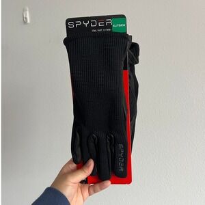 NWT Spyder Black Leather Palm Gloves XL Winter Outdoor Skiwear Tech Knit Utility